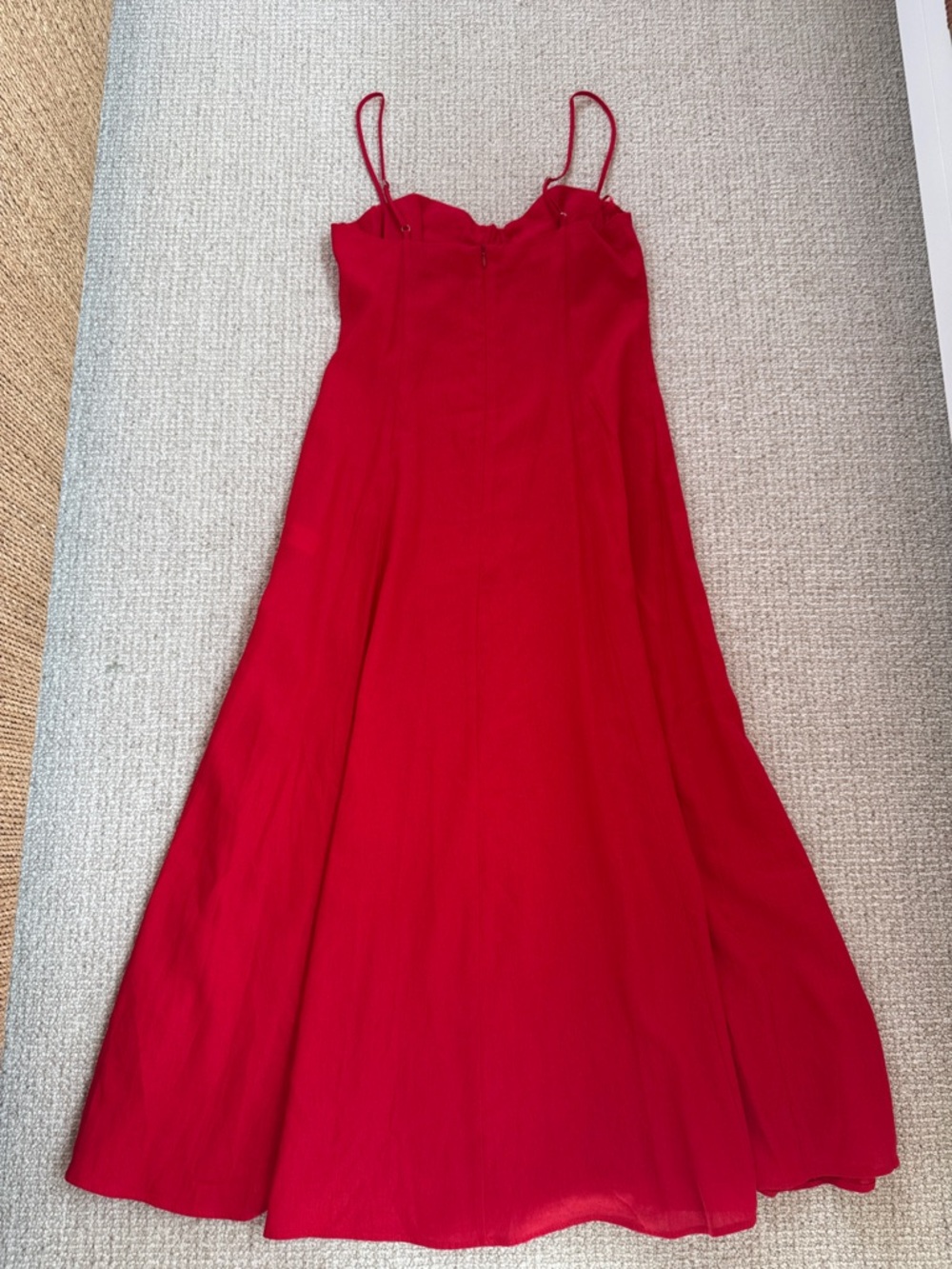 Red Zara Spaghetti Strap Linen Blend Midi Dress - NWOT Size M - Picture 7 of 10